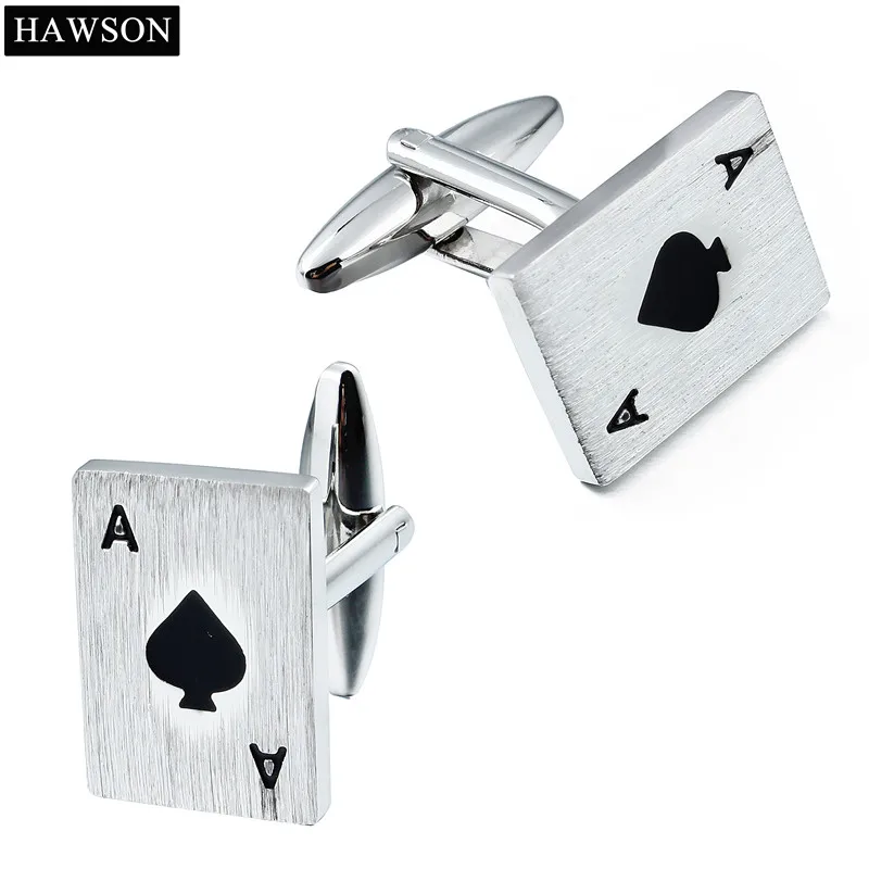 

Novelty Men French Shirt Cuff Poker Cuff links Brushed Copper Cufflinks With Box