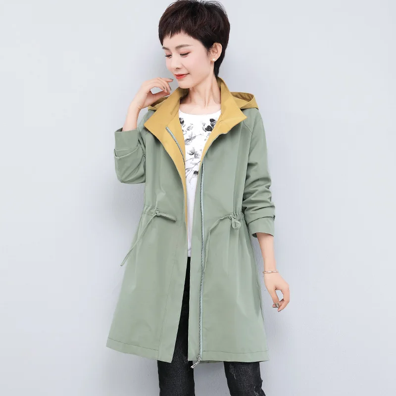 Новинка 2019 весенне осенний Тонкий Повседневный Тренч Женская куртка с капюшоном