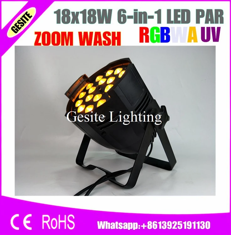 Бесплатная доставка 6 шт./лот высокое качество 330 Вт 6в1 18 шт. DMX512 RGBWAUV led par 64 can новый