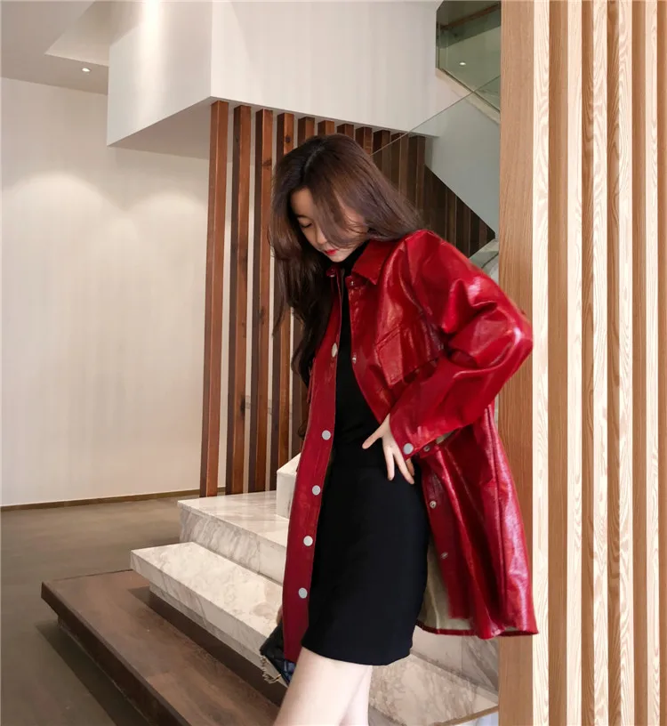 Fitaylor 2019 Новая Женская Ретро лацкане с длинным рукавом кожаное пальто весна осень