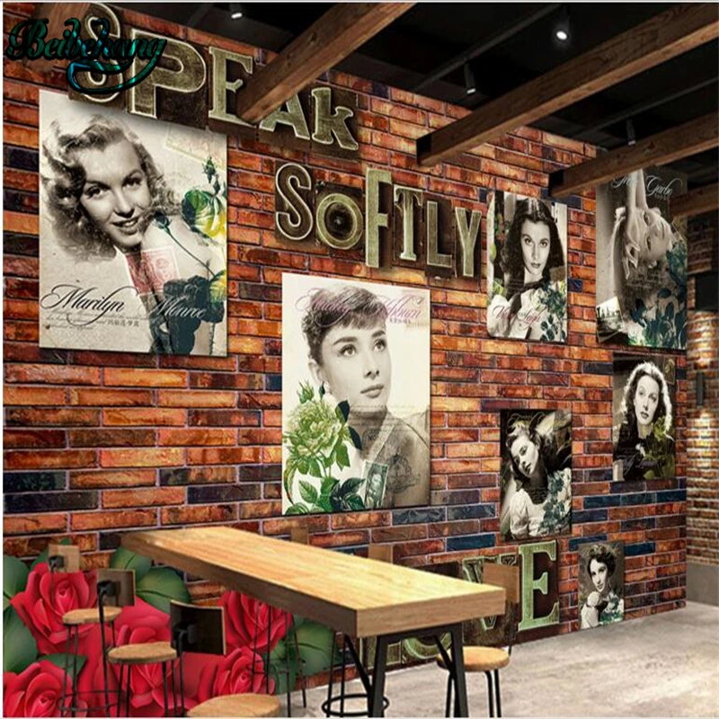 beibehang Retro Nostalgic Europe and the United States beautiful star brick wall TV background custom murals | Обустройство дома