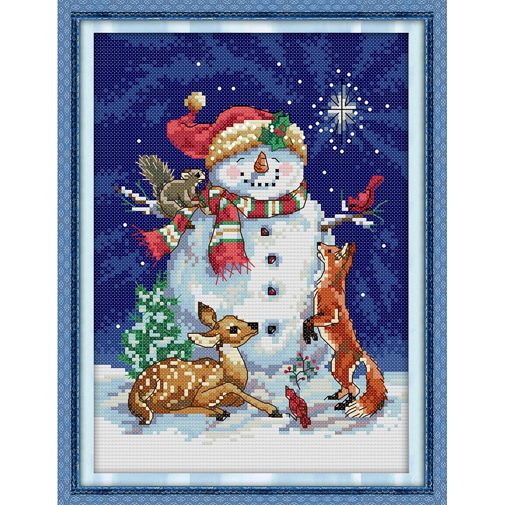 

Everlasting Love Midnight Snowman Chinese Cross Stitch Kits Ecological Cotton Printed 11CT DIY Christmas Gift Wedding Decoration