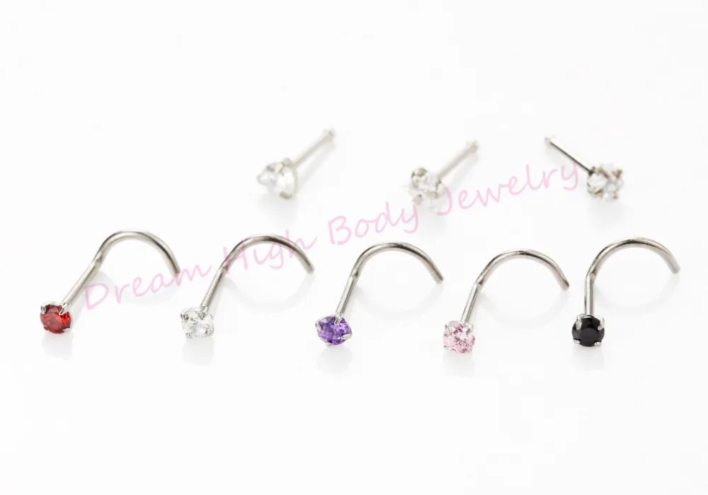 Кристальное циркониевое кольцо для носа винт прозрачный розовый красный