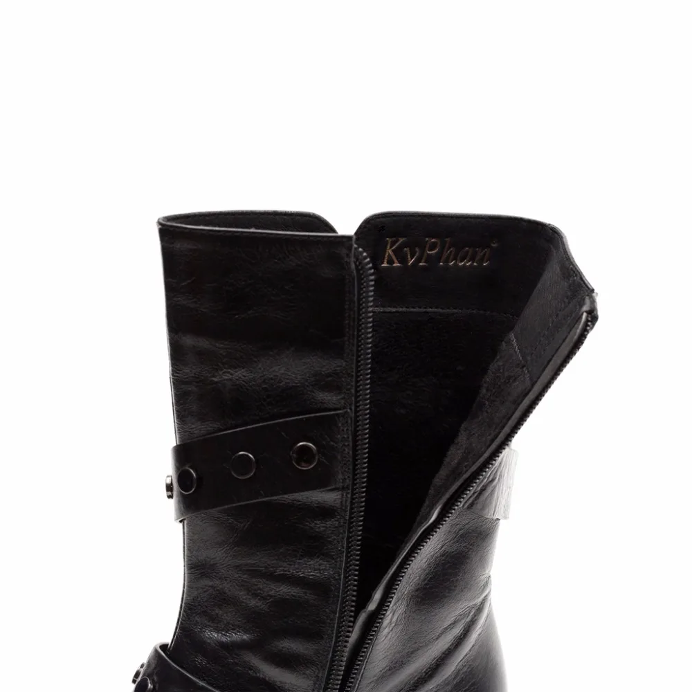 KvPhan New 2017 Genuine Leather suede Ladies Shoes Woman Ankle Boots Round Toe square Casual heel zip Autumn black 35-40 size |