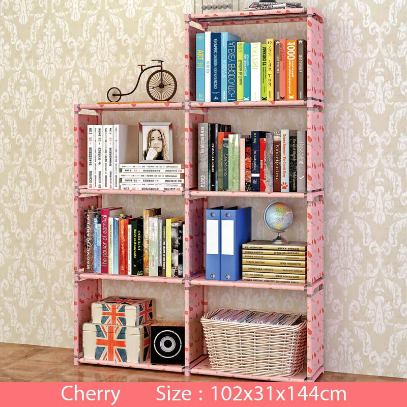 Multi-layer Simple Bookshelf Non-woven fabric organizer storage cabinet Assembly wall shelf bookcase home living room Furniture - Цвет: 9L-L-Cherry