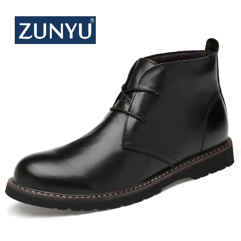 ZUNYU Новые осенне зимние плюшевые теплые мужские ботинки из натуральной кожи