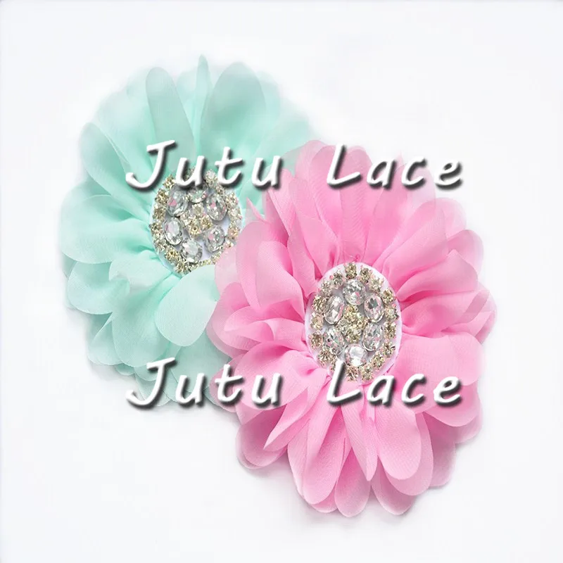 40 шт./лот большие блестки стразы и жемчуг центр потертый Шифоновый Цветок с