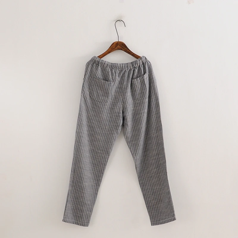 Elseisle новые льняные полосатые женские брюки 2017 летние шаровары до щиколотки в