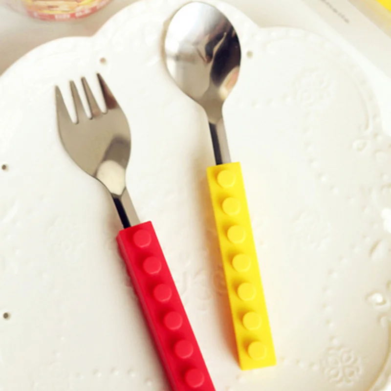 QuickDone Bricks Fork Silicone Stainless Steel Kids Travel Child Portable Picnic Tools Children Cute Dinnerware CKC1437 | Дом и сад