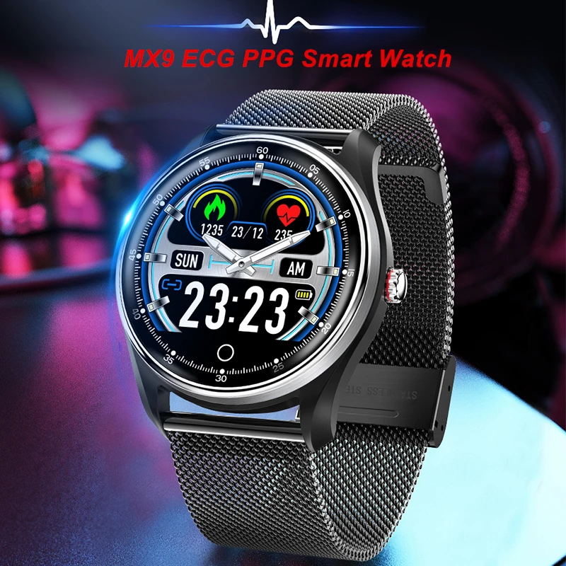 Новый MX9 ЭКГ PPG Смарт часы для мужчин IP68 водонепроницаемый цветной экран