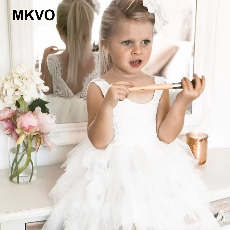 Girls dress lace embroidered solid color stitching white pink purple sleeveless elegant Christmas party princess ceremony | Детская