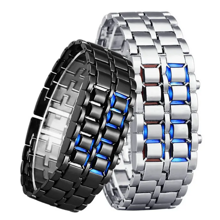 2015 New Fashion Women Lava Iron Samurai Metal LED Faceless Bracelet Watch Digital Wristwatch Stainless Steel relogio feminino | Наручные