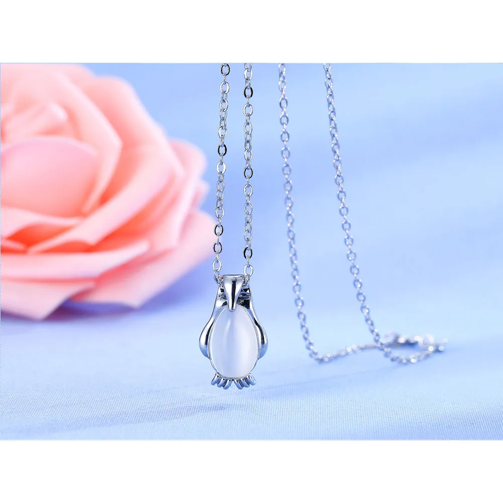 Женский кулон ожерелье Пингвин животное серебряное покрытие амулеты опал