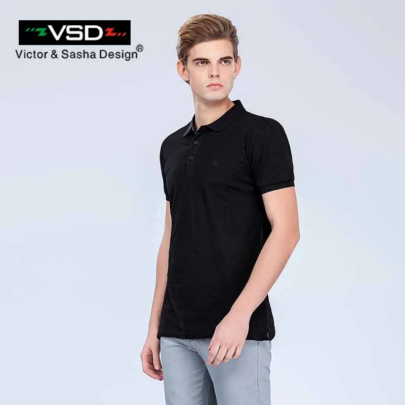 Мужская приталенная рубашка поло VSD однотонная хлопковая с короткими рукавами и - Фото №1