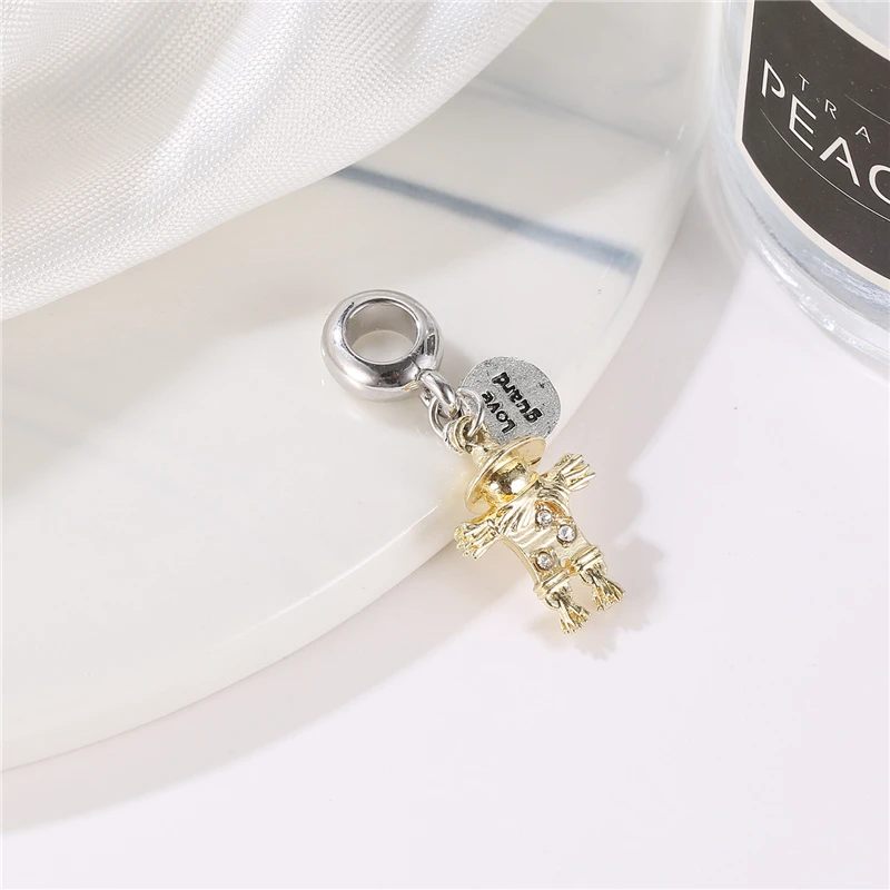 2018 Trendy Silver Plated Beads Charm Golden Scarecrow Guardian Clear CZ Charms Fit Original Bracelet Women Diy Jewelry | Украшения и