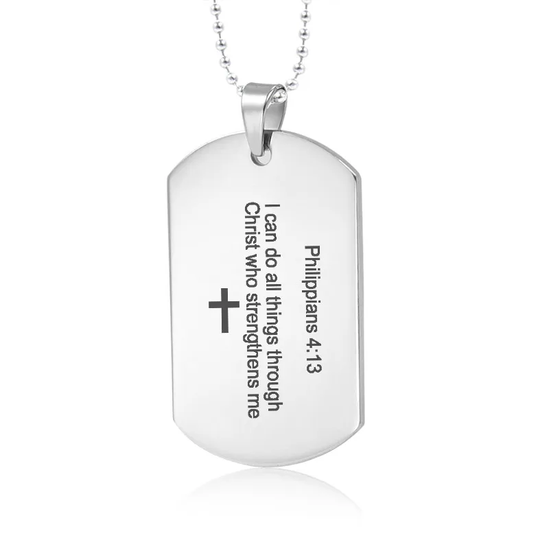 Мужские кулоны Neckalces philpians 4:13 военные армейские нержавеющая сталь черные