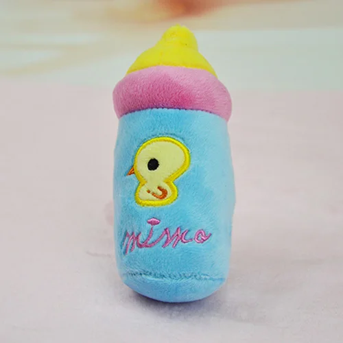 blue baby bottle Игрушки для собак для маленьких собак жевательная игрушка-пищалка для щенков скрипучий плюшевый звук милые фрукты и овощи дизайны игрушки товары для животных-15 видов стилей - Цвет: blue baby bottle