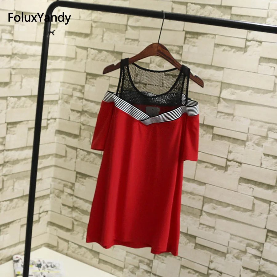 Кружевные женские футболки с открытыми плечами размера плюс 3 4 XL коротким