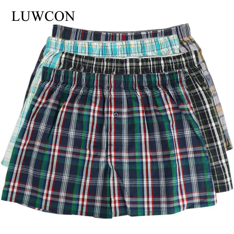 Мужские хлопковые трусы боксеры LUWCON Удобные Свободные в клетку для дома