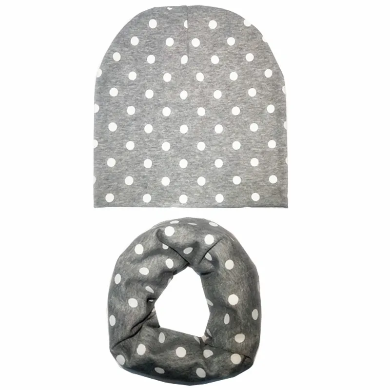 gray dot Осенне-зимняя Хлопковая шапочка для младенца, комплект для мальчиков и девочек, шарф с воротником, весенний теплый шейный платок, Детские модные комплекты шапок, детские шапки, шарфы - Цвет: gray dot