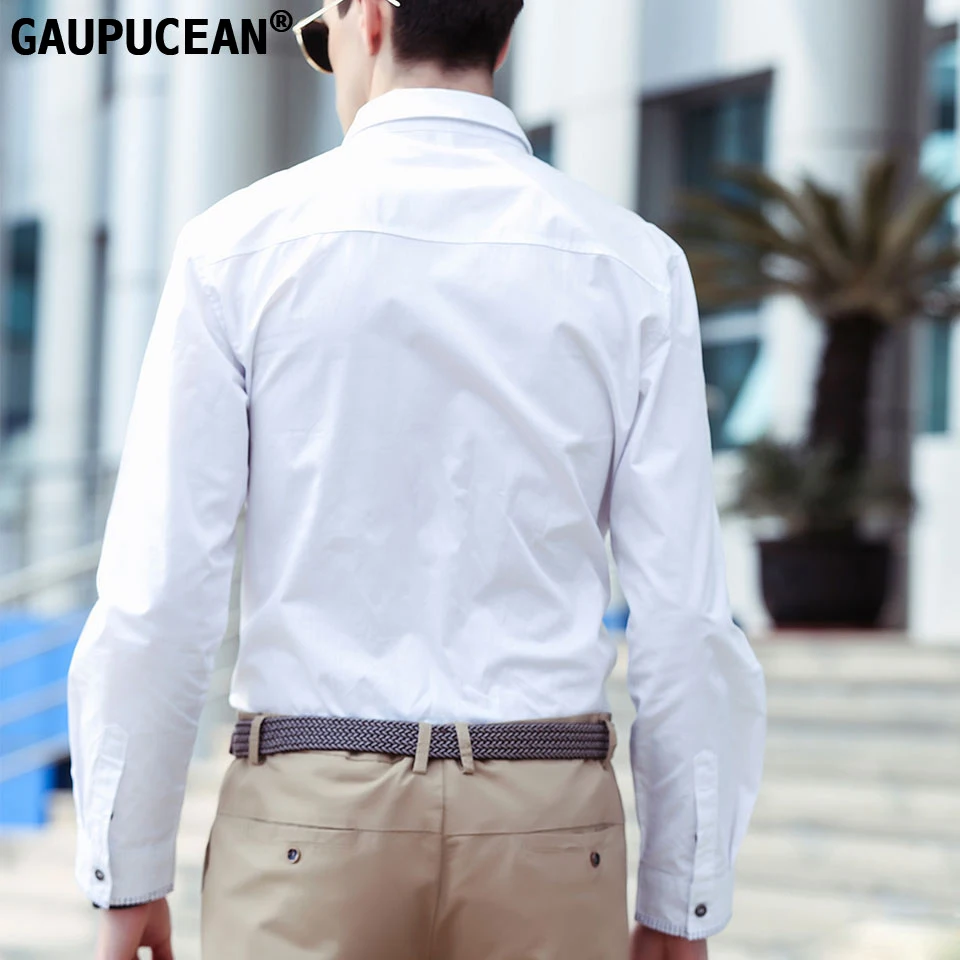Мужская однобортная рубашка с длинным рукавом однотонная деловая из 100% хлопка