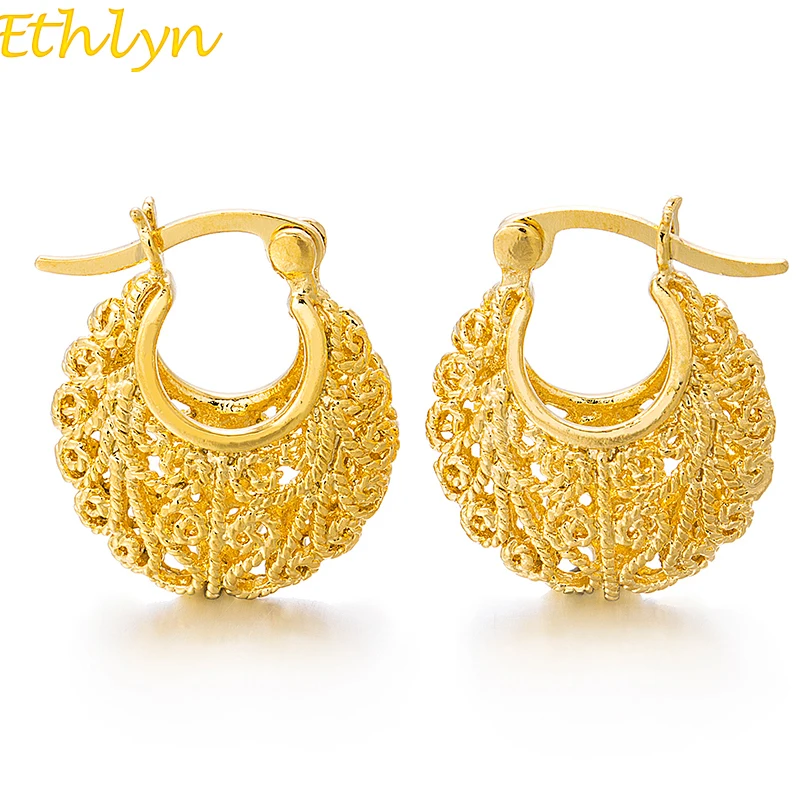 Женская круглая ажурная заколка золотистого цвета E052B|clip earrings|fashion clip earringsearrings clips