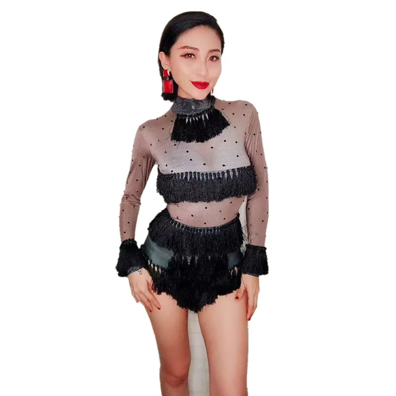 Женский боди с кисточками и стразами Christia Bella вечерние Стрейчевые трико для