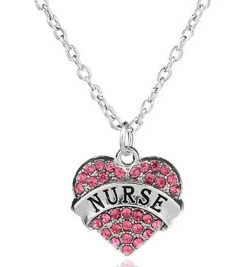 

5 шт./лот ожерелье с подвеской в виде медсестры с прозрачными розовыми и синими стразами модные ювелирные изделия для женщин