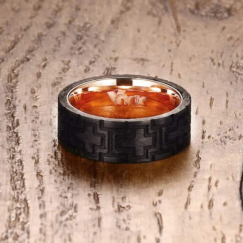 Vnox Черный углеродного волокна шин Кольца для мужчин Для Нержавеющая сталь