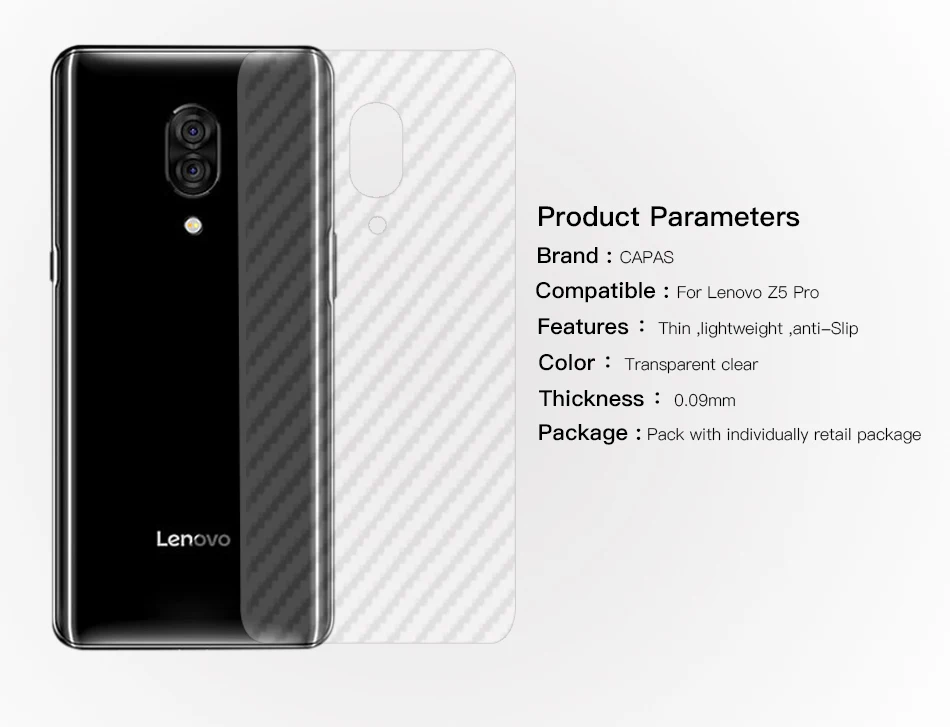 3 шт. для lenovo Z5 Pro/Z5S карбоновая зернистая пленка 3D задняя пленка прозрачная задняя защитная пленка против царапин
