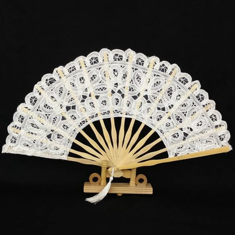 1 шт. 27 см белый кружевной веер Свадебные ручные веера для невесты складной