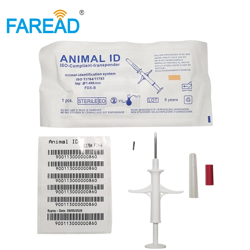 x100pcs 134.2Khz 1.4*8m parylene coating RFID Glass tag microchip Animal syringe +1pc LF RFID dog ID Reader FDX-B pet scanner