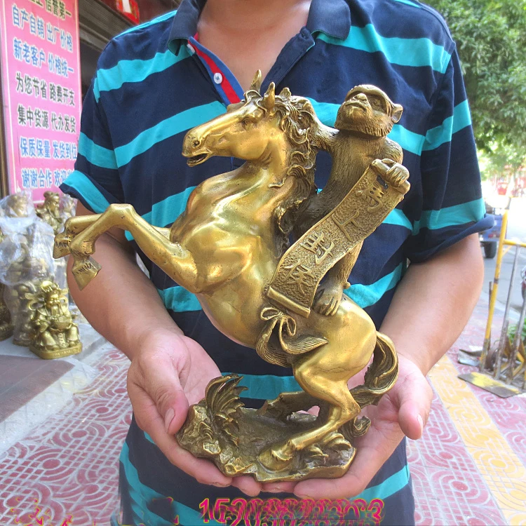 

LARGE office home shop company lobby thriving business Money Drawing GOOD LUCK Mascot# HORSE with monkey FENG SHUI Brass statue