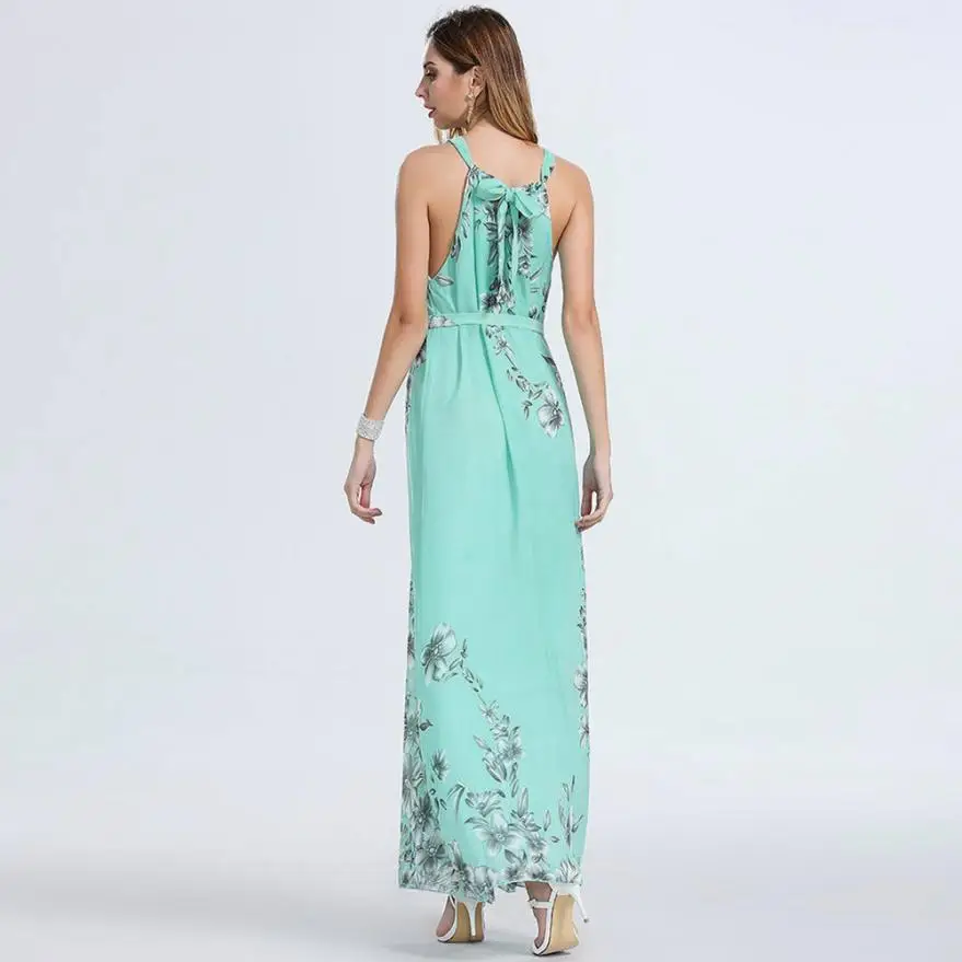 Feitong Для женщин летнее платье без рукавов Boho дамы Цветочный принт Лето длинное