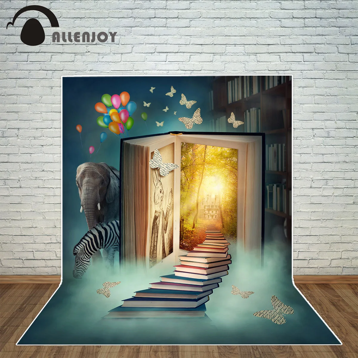 Allenjoy фон для фотографии огромный книжный лестница книжная полка слон шарик Зебра