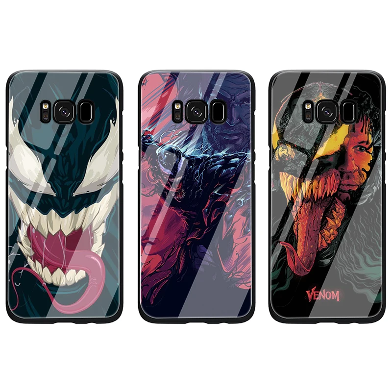 Venom закаленное Стекло мягкий чехол для телефона для samsung Galaxy S7 край S8 S9 S10 Note 8, 9, 10, плюс A10 A20 A30 A40 A50 A60 A70