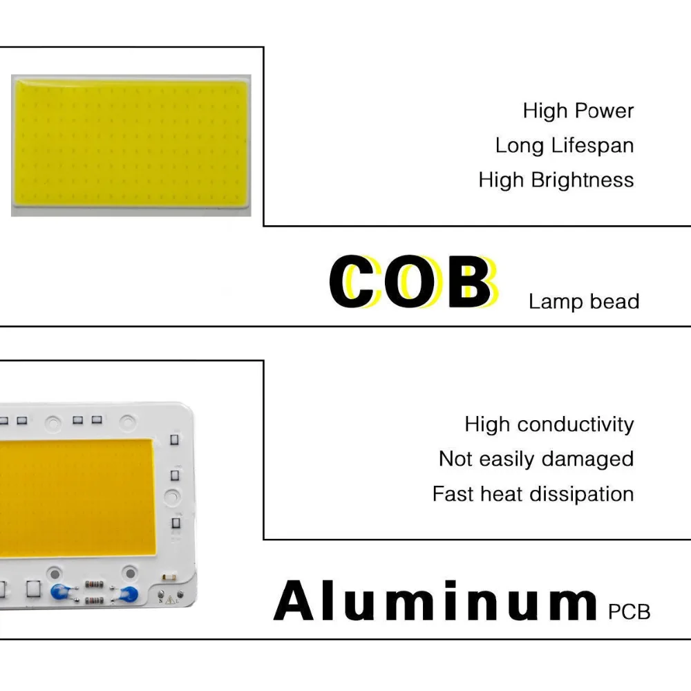 Высокая мощность LED COB чип лампа 50 Вт 100 150 AC 220 В 110 Смарт IC подходит для DIY прожектор