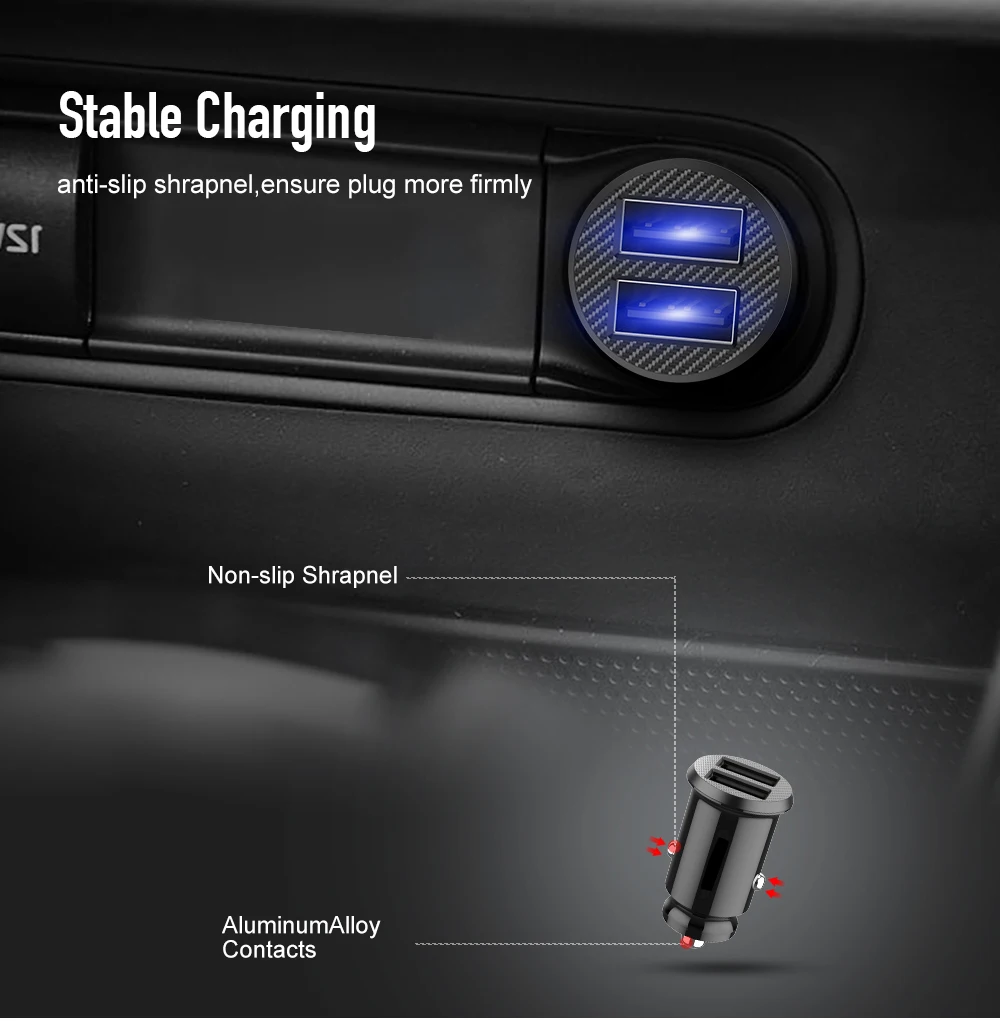 ROCK Dual USB Mini USB Автомобильное зарядное устройство 3.1A автомобильное зарядное устройство 2 порта для iPhone X 8 7 6 samsung Xiaomi Tablet gps