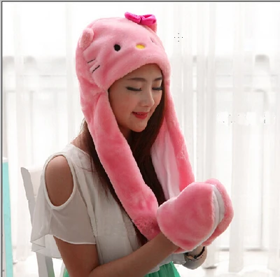 Pink Kitty 3 в 1 Милая зимняя плюшевая шапочка в виде животного, модные детские наушники для взрослых, шарф, перчатки на Рождество - Цвет: Pink Kitty