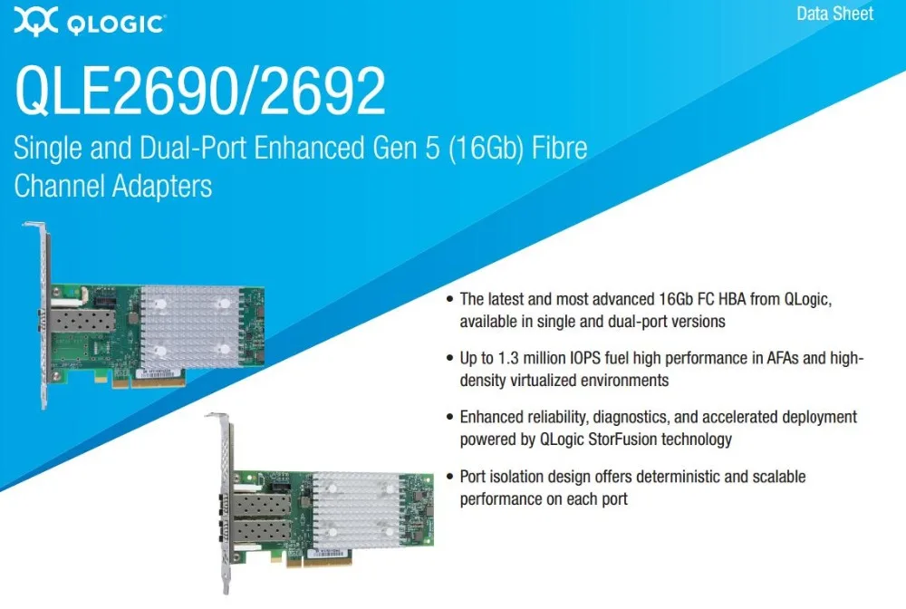 

RaidStorage QLogic QLE2692-SR-CK 2-Port Dual 16G Gen 5 SFP+ FC SR-Optic PCIe Controller Fibre Channel Adapters HBA Card QLE2692