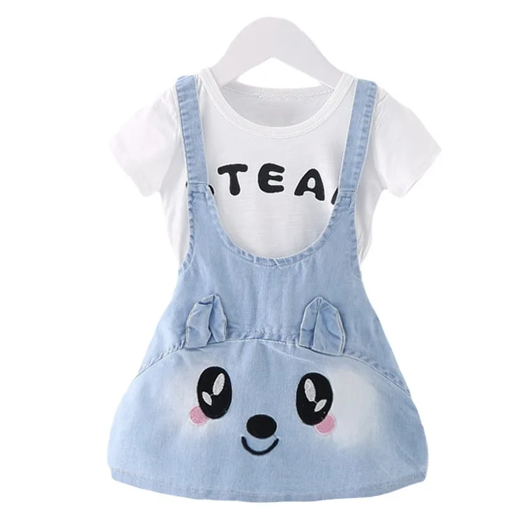 

2019 new summer baby girl clothes set cotton shirt gilr denim overall skirt body suit kids clothing sets costume for girls