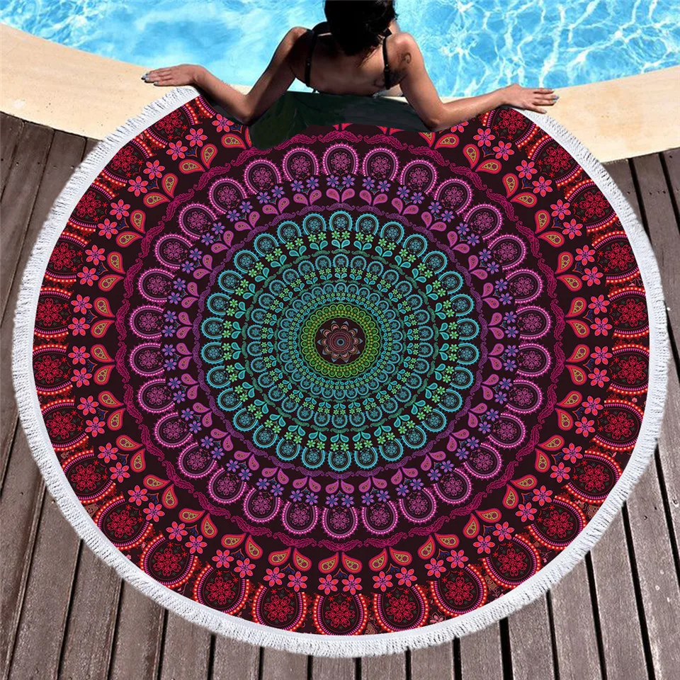 МАНДАЛА ГОБЕЛЕН с кисточками Boho круглое пляжное полотенце с кисточками фиолетовое индийское Toalla солнцезащитное покрывало богемный Коврик для йоги горячая распродажа