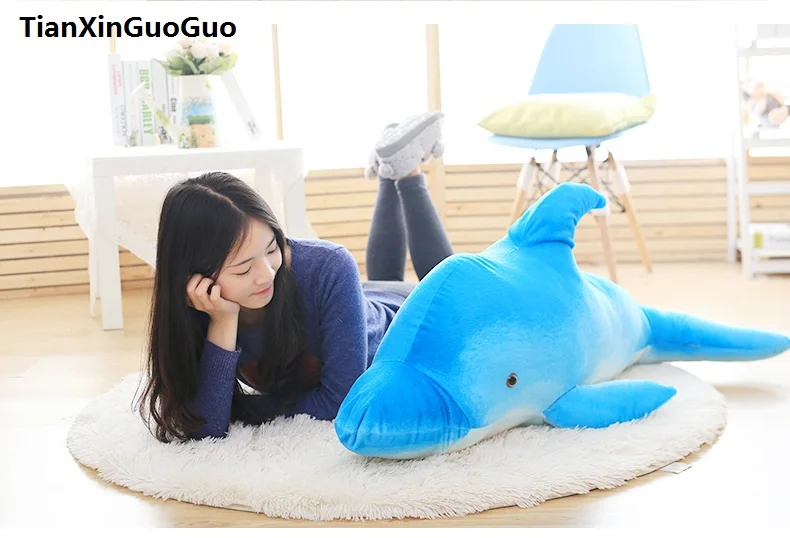 

100% new large 120cm cartoon blue dolphin plush toy soft doll sleeping pillow birthday gift w2324