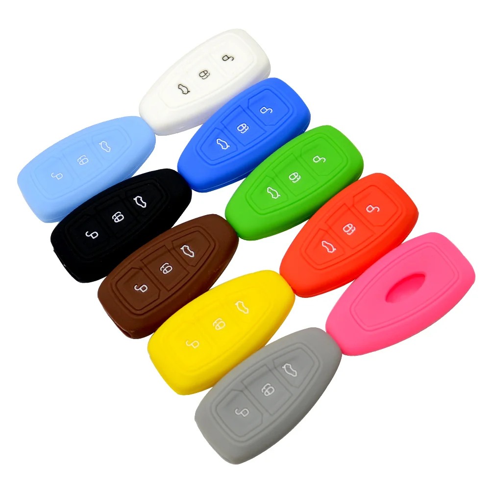 

Colorful 3 Buttons Silicone Rubber Car Key Cover Case For Ford 3 Focus 3 MK3 for Mondeo Fiesta Kuga Escape Ecosport 2013 2014