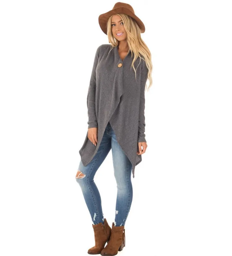 Женский кардиган с длинным рукавом на пуговицах|Женские куртки| |