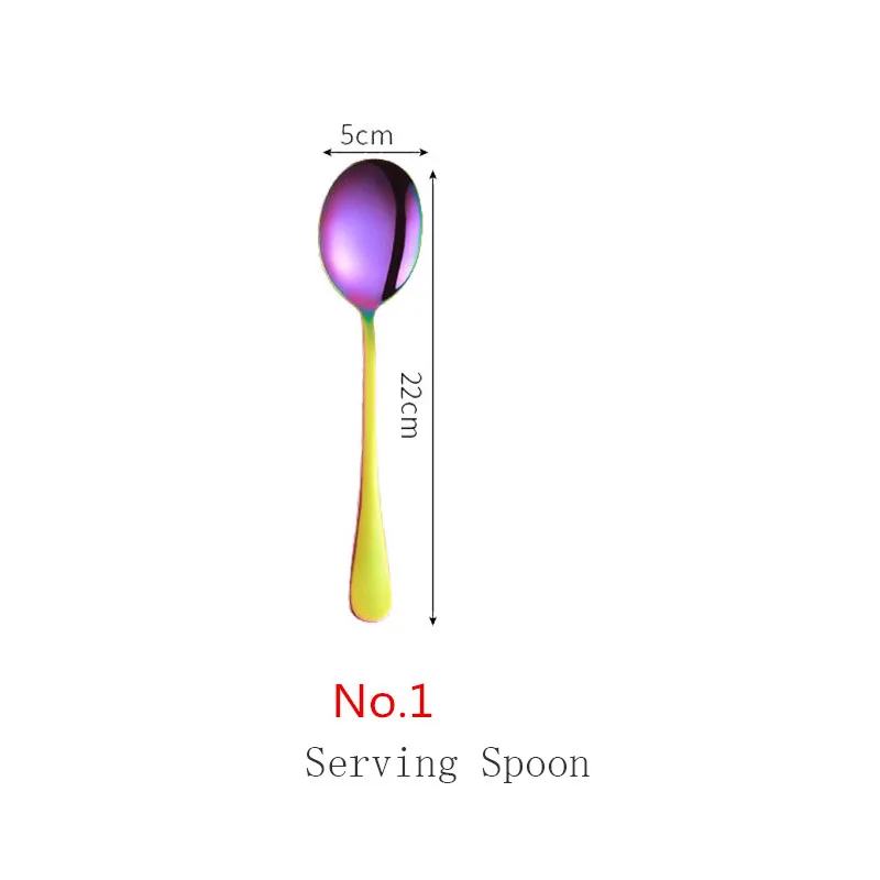 NO.1 Serving Spoon Набор радужных столовых приборов из нержавеющей стали столовая посуда набор серебряных приборов столовый нож и вилка Прямая поставка - Цвет: NO.1 Serving Spoon