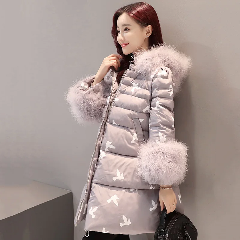 2019 winter new women's autumn clothing fashion casual wild long paragraph printed nine-point sleeves cotton coat A327 | Женская
