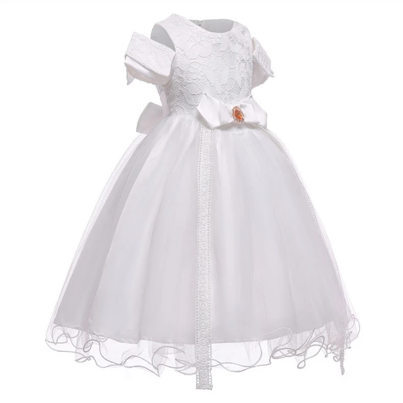 Girls bow dress princess performance fluffy sleeveless mesh hosted catwalk costume girls summer wear | Детская одежда и обувь