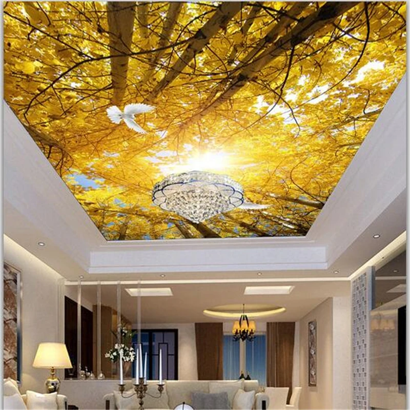 wellyu Custom large wallpaper 3d golden tree pigeons zenith fresco living room decoration papel de parede behang | Обустройство дома