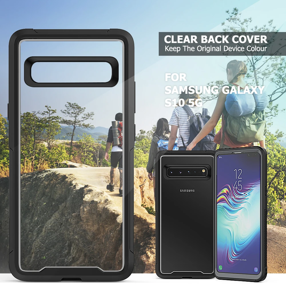 for Samsung Galaxy S10 5G Plus S10E Rugged Clear Case Full-Body Hybrid Bumper Cover Support Wireless Charging |